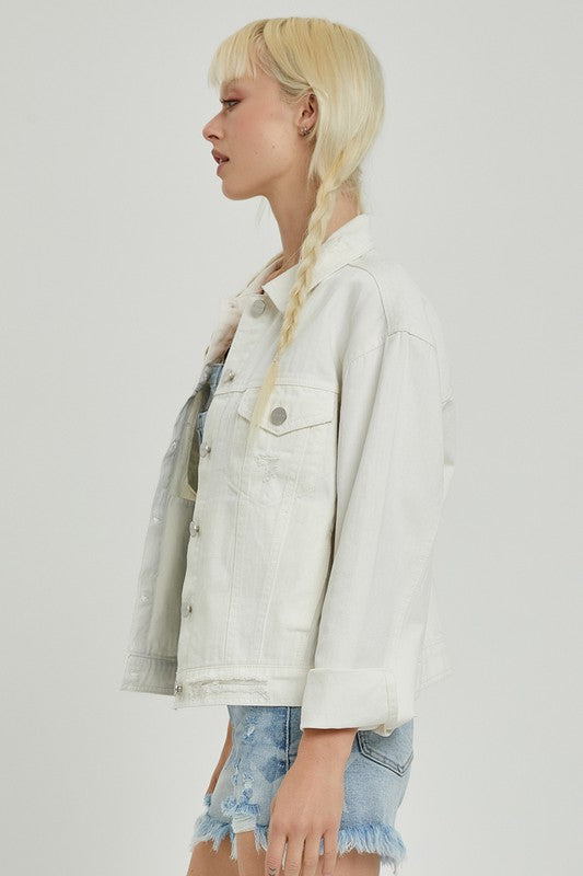RISEN: WHITE OVERSIZED DENIM JACKET