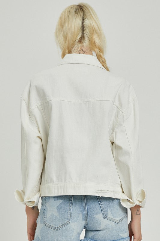 RISEN: WHITE OVERSIZED DENIM JACKET