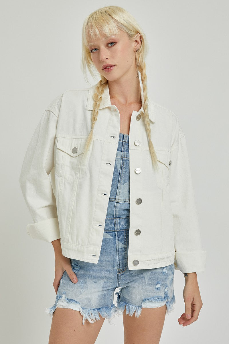 RISEN: WHITE OVERSIZED DENIM JACKET