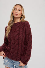 Load image into Gallery viewer, CABLE KNIT SWEATER TUNIC- Wine