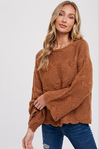 CAMEL CABLE KNIT SWEATER
