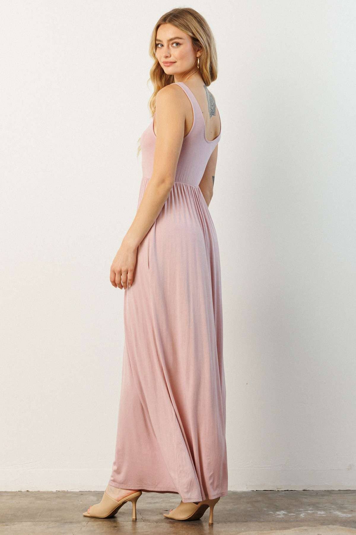 light pink womens dress The Evette Baby Pink Midi Dress - All Dresses