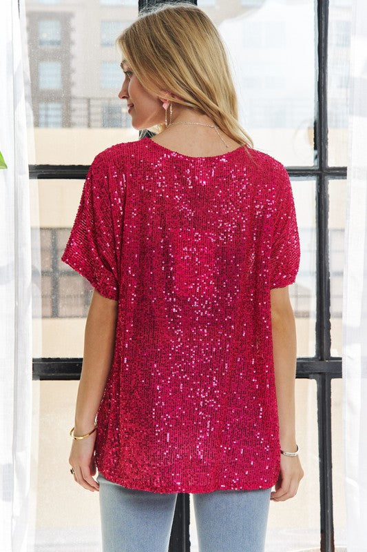 FUSCHIA SEQUINS TOP