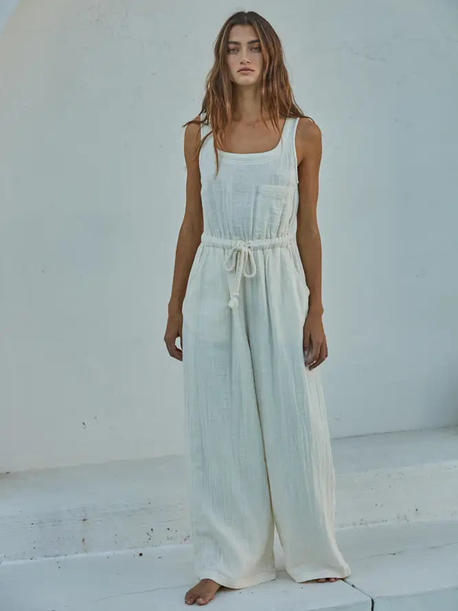 SLEEVELESS WIDE LEG ROMPER