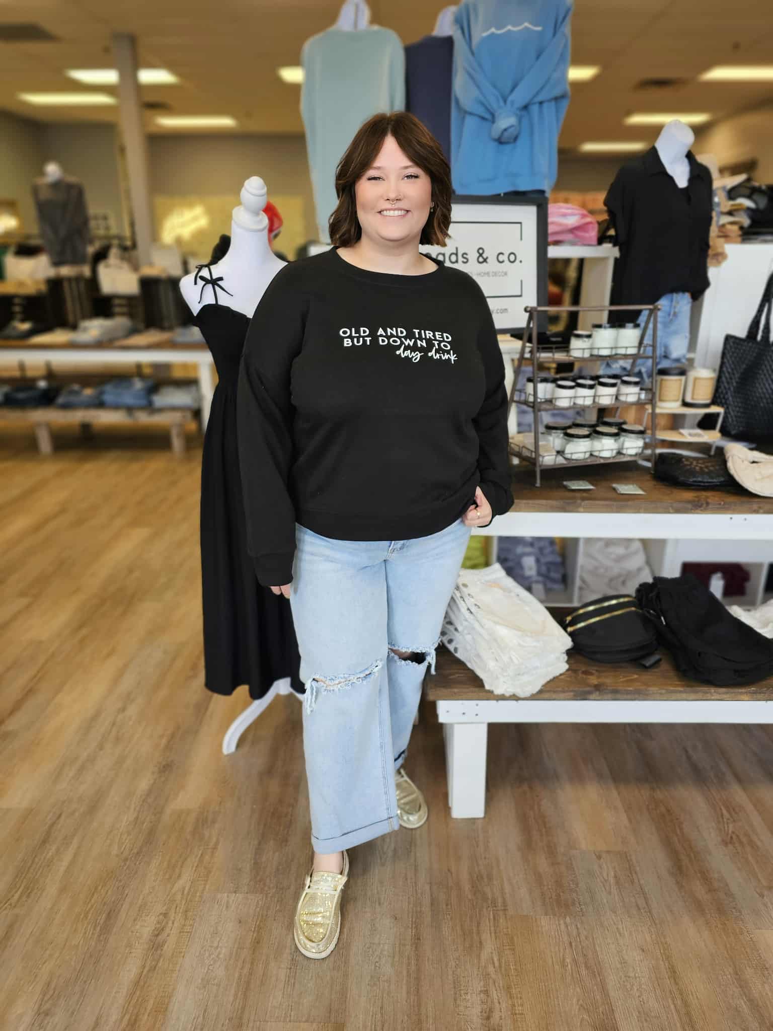OLD TIRED AND DOWN TO DAY DRINK (CUVRY) CREW SWEATSHIRT