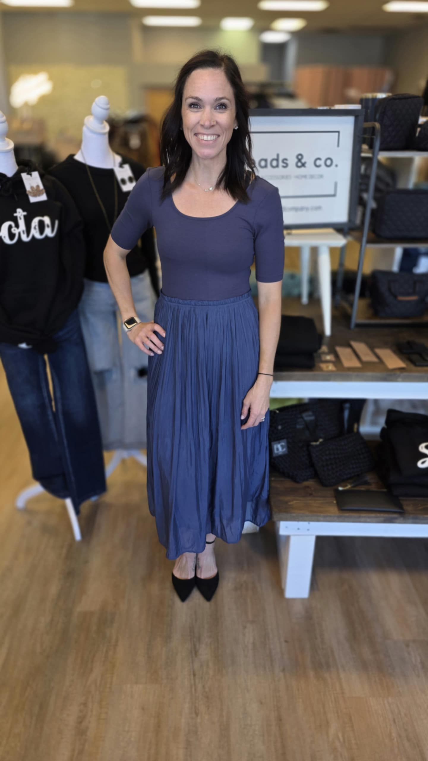 Blue Scoop Neck Pleated Skirt Ballet Dress