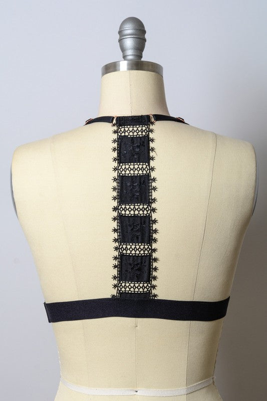Crochet Lace T-Back Bralette (BLACK)