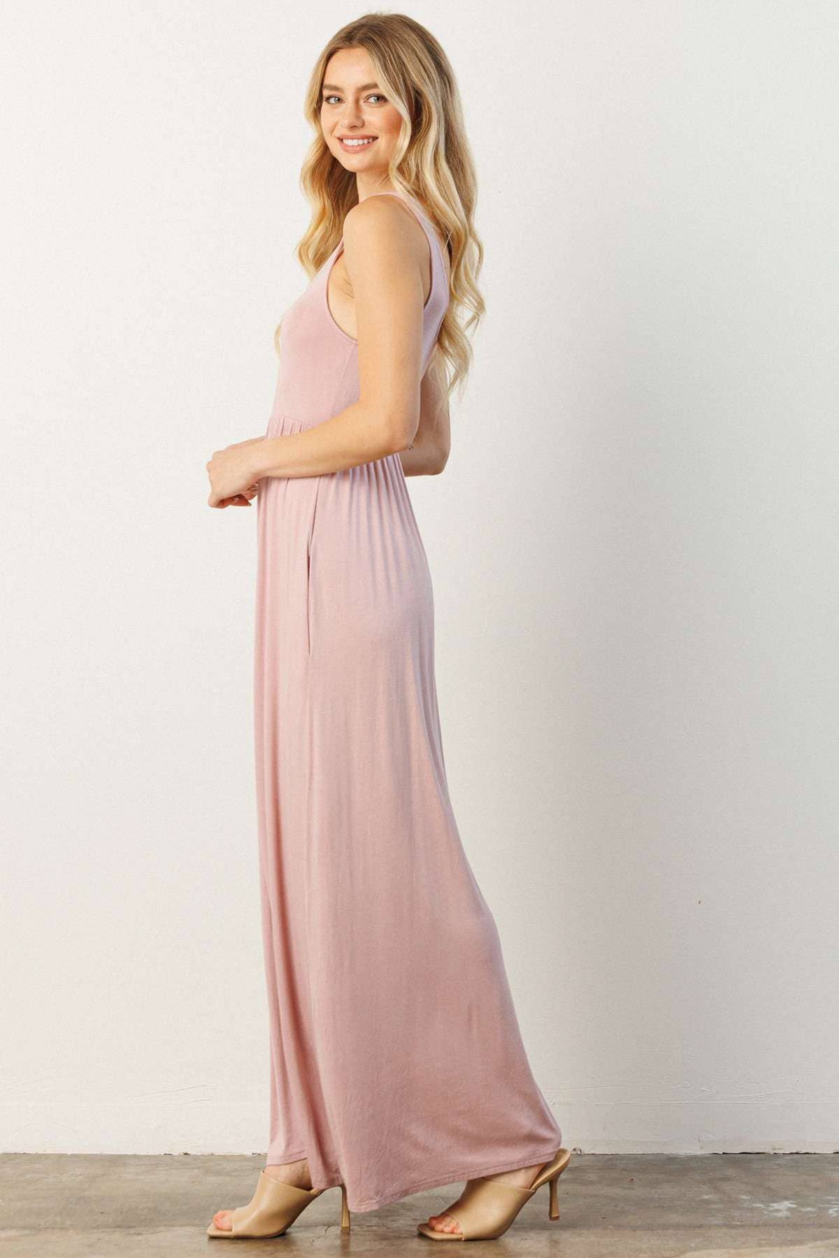 BLUSH JERSEY SLEEVELESS EMPIRE WAIST MAXI DRESS  Threads & Co
