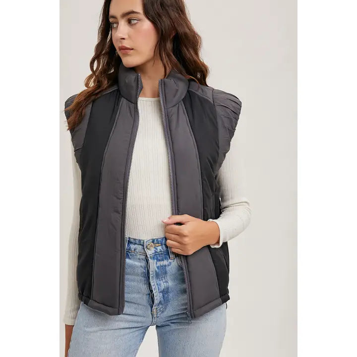 CONTRAST PUFFER VEST (ASH COMBO)