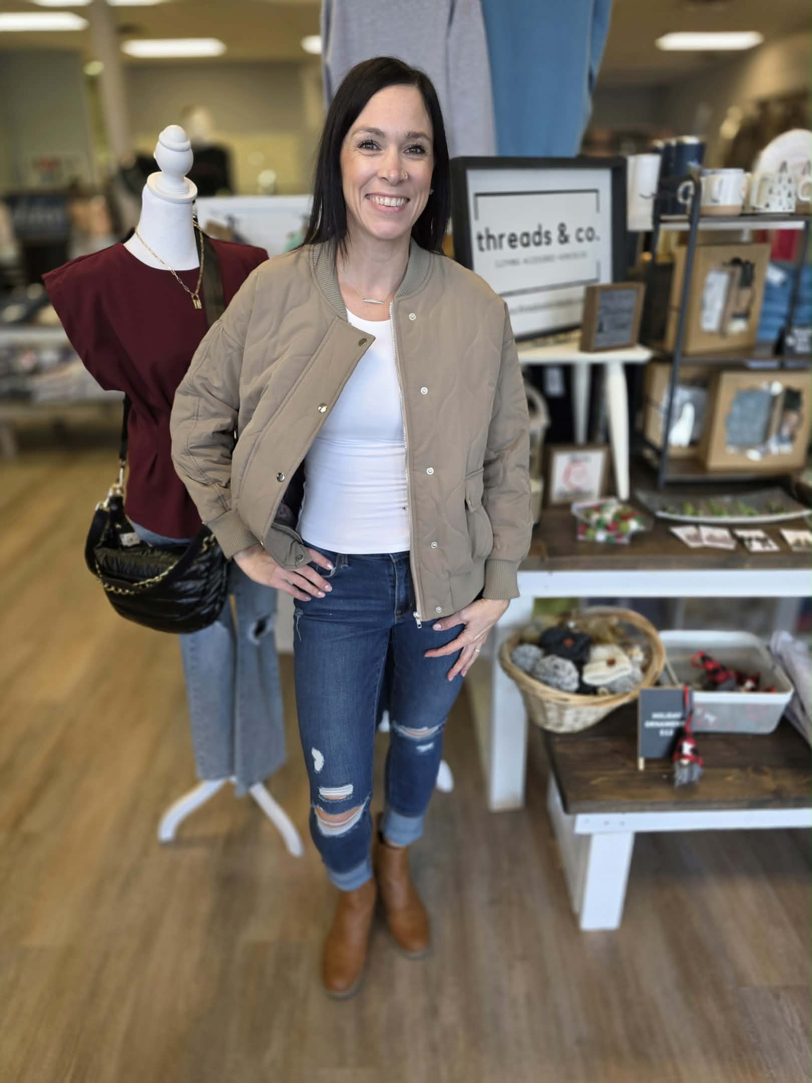 Tan Quilted Bomber Jacket