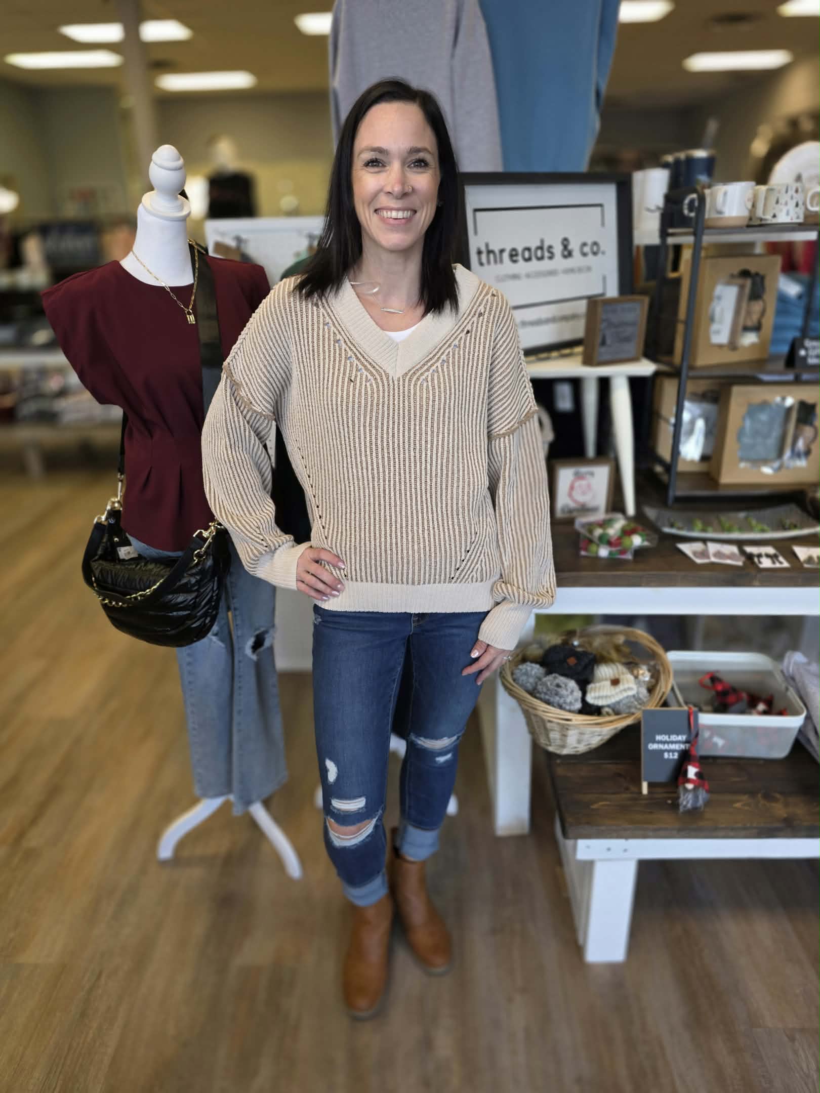 Cream Oversized Two Tone Knit Sweater