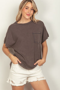 CHARCOAL WAFFLE KNIT TOP