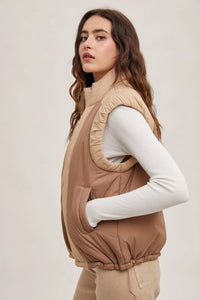 CONTRAST PUFFER VEST (LATTE COMBO)