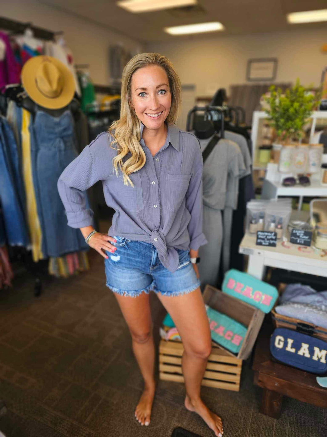 DENIM WOVEN TOP