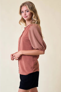 RIBBED PUFF SLEEVE TOP
