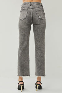 RISEN: GREY HIGH RISE CROP FREYED HEM