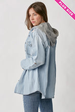 Load image into Gallery viewer, RISEN CURVY: DENIM HOODED SHIRT