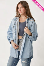 Load image into Gallery viewer, RISEN CURVY: DENIM HOODED SHIRT