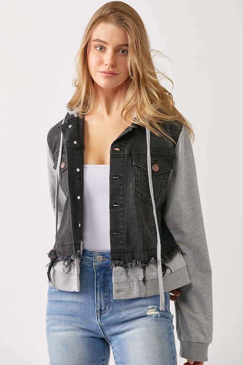 RISEN: LAYERED HOODED DENIM JACKET