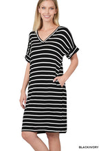 Load image into Gallery viewer, BLACK &amp; WHITE STRIPED TSHIRT DRESS (all sales final)