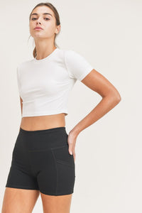 Essential Micro-Ribbed Cropped Athleisure Tee  (White)