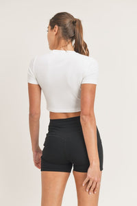Essential Micro-Ribbed Cropped Athleisure Tee  (White)