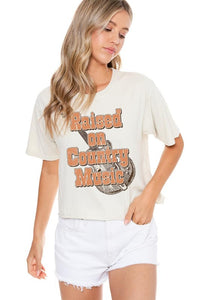RAISED ON COUNTRY MUSIC GRAPHIC TEE CROP