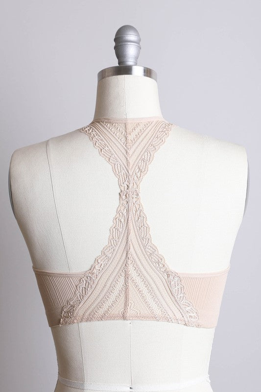 Seamless Front Lace Racerback Bralette (IVORY)