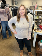Load image into Gallery viewer, GREY CROCHET SLEEVE RIBBED TOP