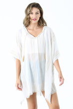 Load image into Gallery viewer, WHITE + STRIPED PONCHO