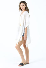 Load image into Gallery viewer, WHITE + STRIPED PONCHO