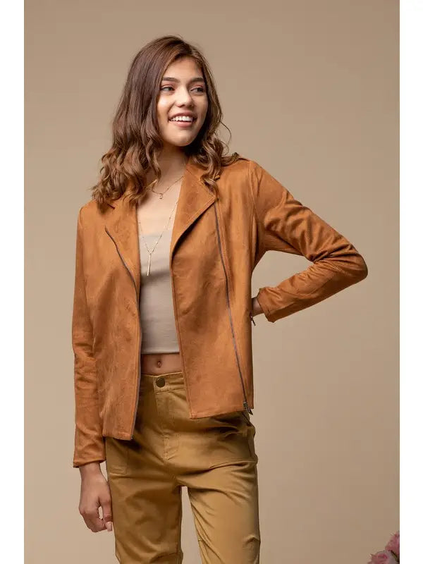 CAMEL SUEDE MOTO JACKET