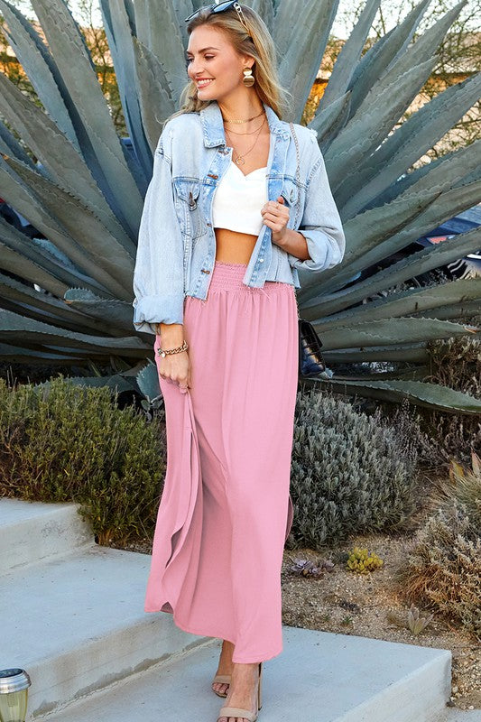 PINK MAXI SKIRT WITH POCKETS