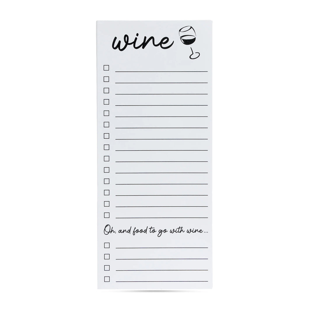 Wine. Oh and Food .. snarky printed note pad 50 sheets